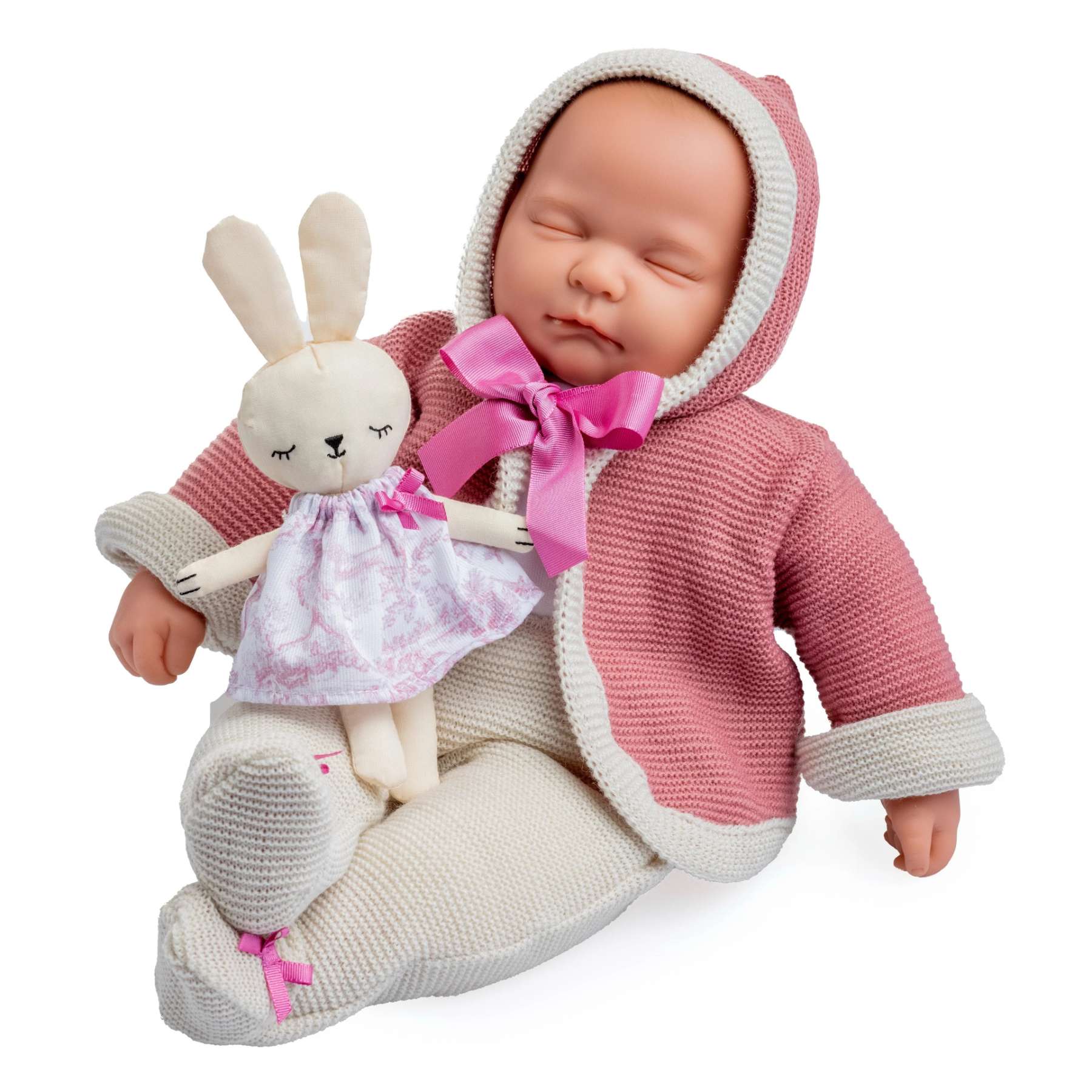 Original Handcrafted in Spain La Baby Soft Body Doll in Original Pink Collection Gift Set with Closed Eyes