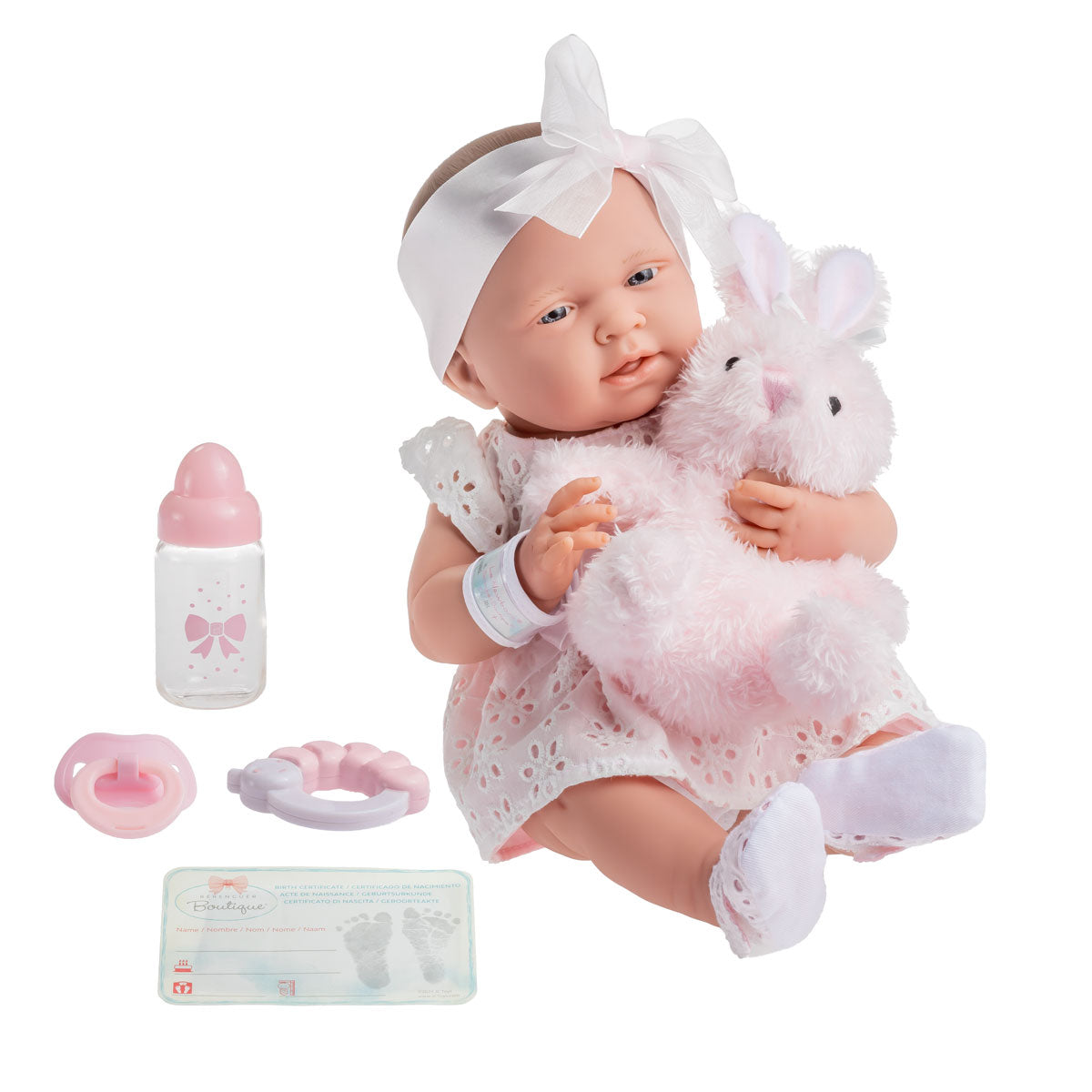 Original Handcrafted in Spain La Newborn All-Vinyl Real Girl Baby Doll Pink Ribbon Deluxe Set
