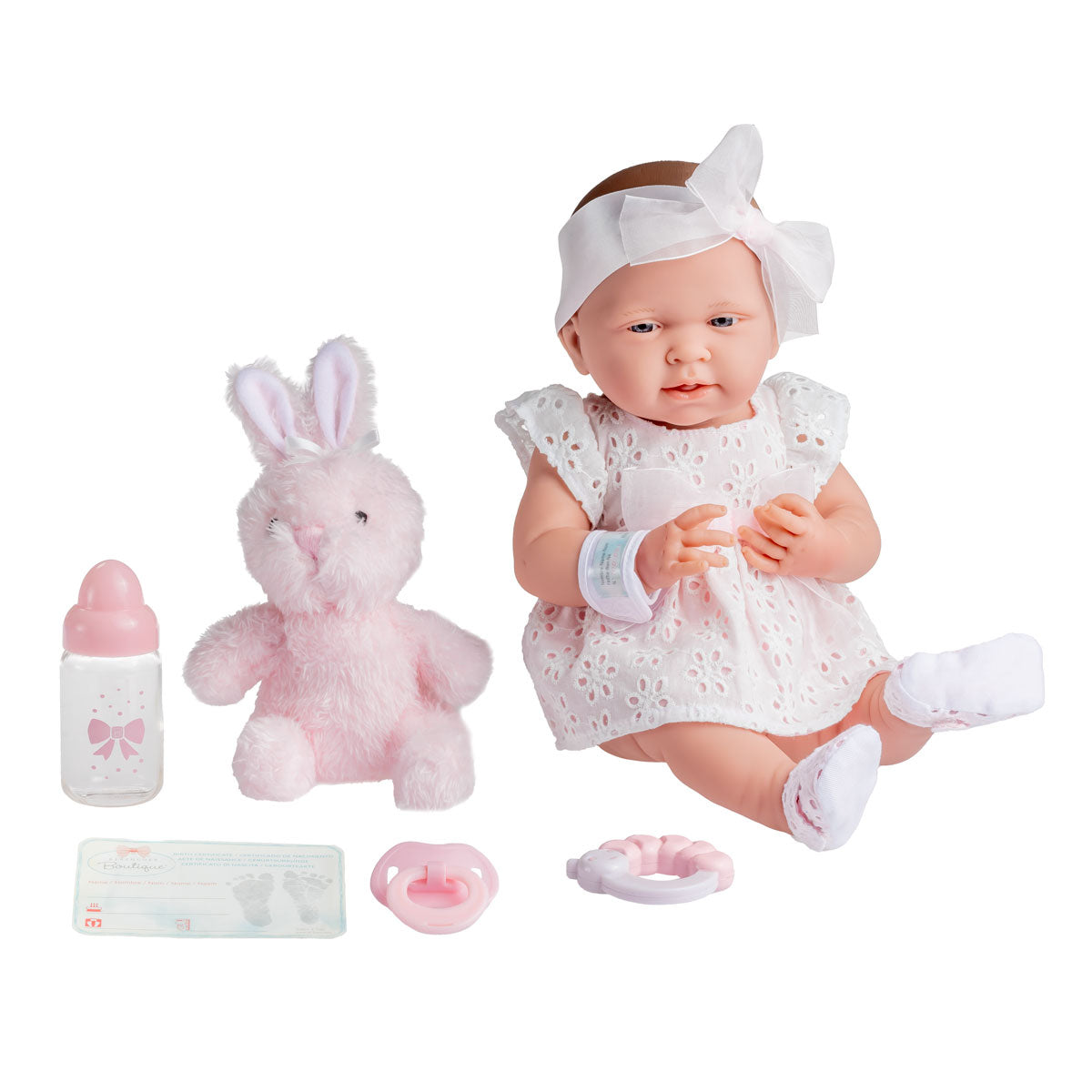 Original Handcrafted in Spain La Newborn All-Vinyl Real Girl Baby Doll Pink Ribbon Deluxe Set