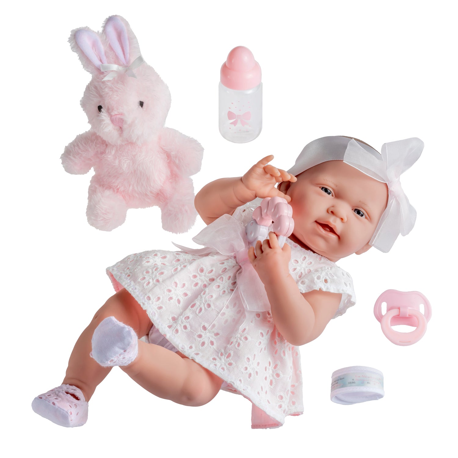 Original Handcrafted in Spain La Newborn All-Vinyl Real Girl Baby Doll Pink Ribbon Deluxe Set