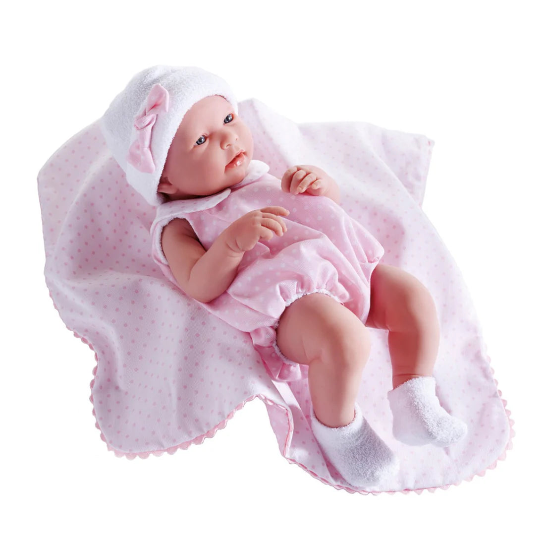 Original Handcrafted in Spain La Newborn All-Vinyl Real Girl Baby Doll-Pink Bubble Suit & Blanket