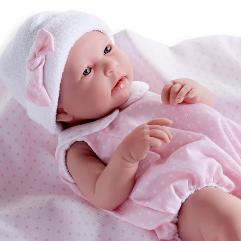 Original Handcrafted in Spain La Newborn All-Vinyl Real Girl Baby Doll-Pink Bubble Suit & Blanket