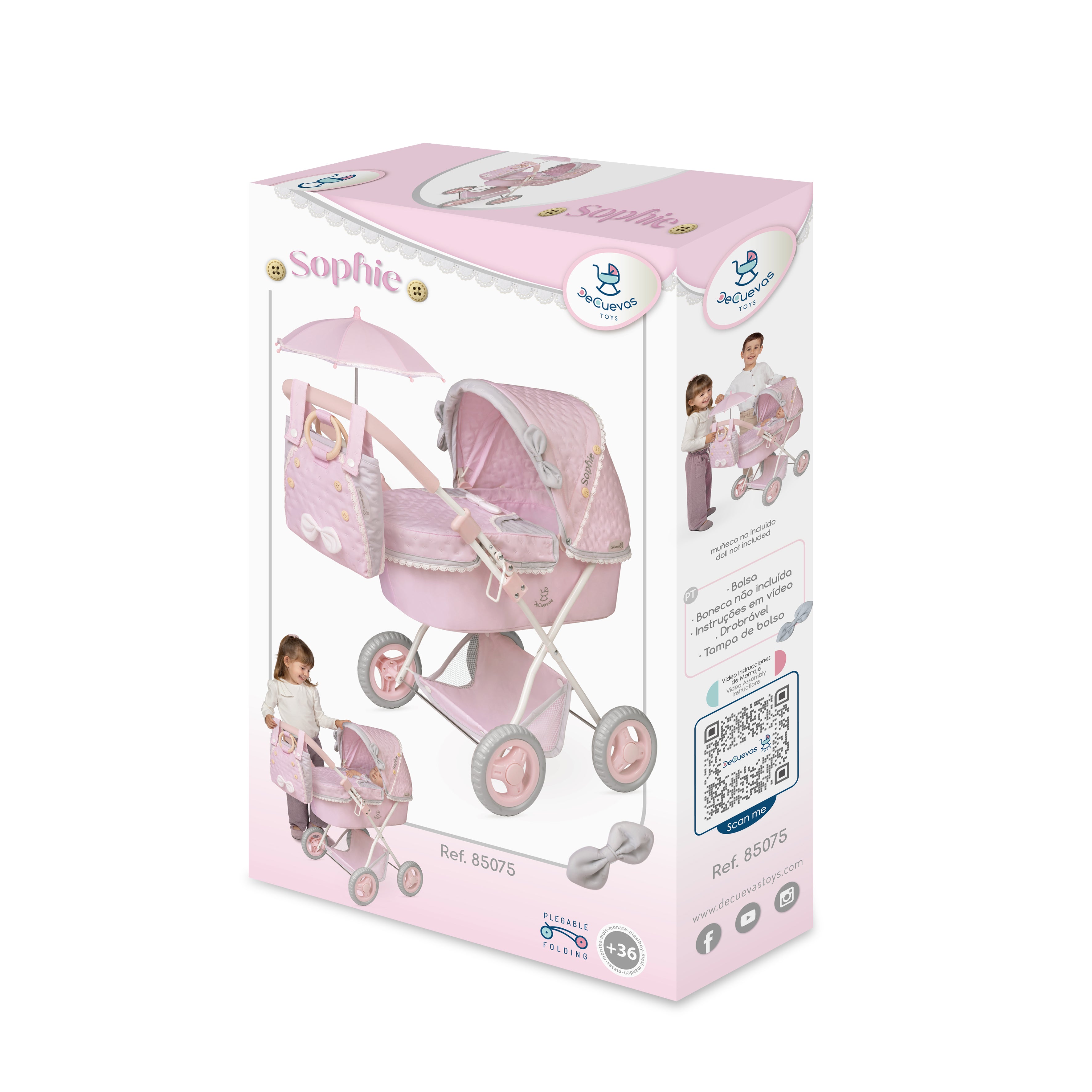 DeCuevas Toys Sophie Foldable Doll Pram with Parasol