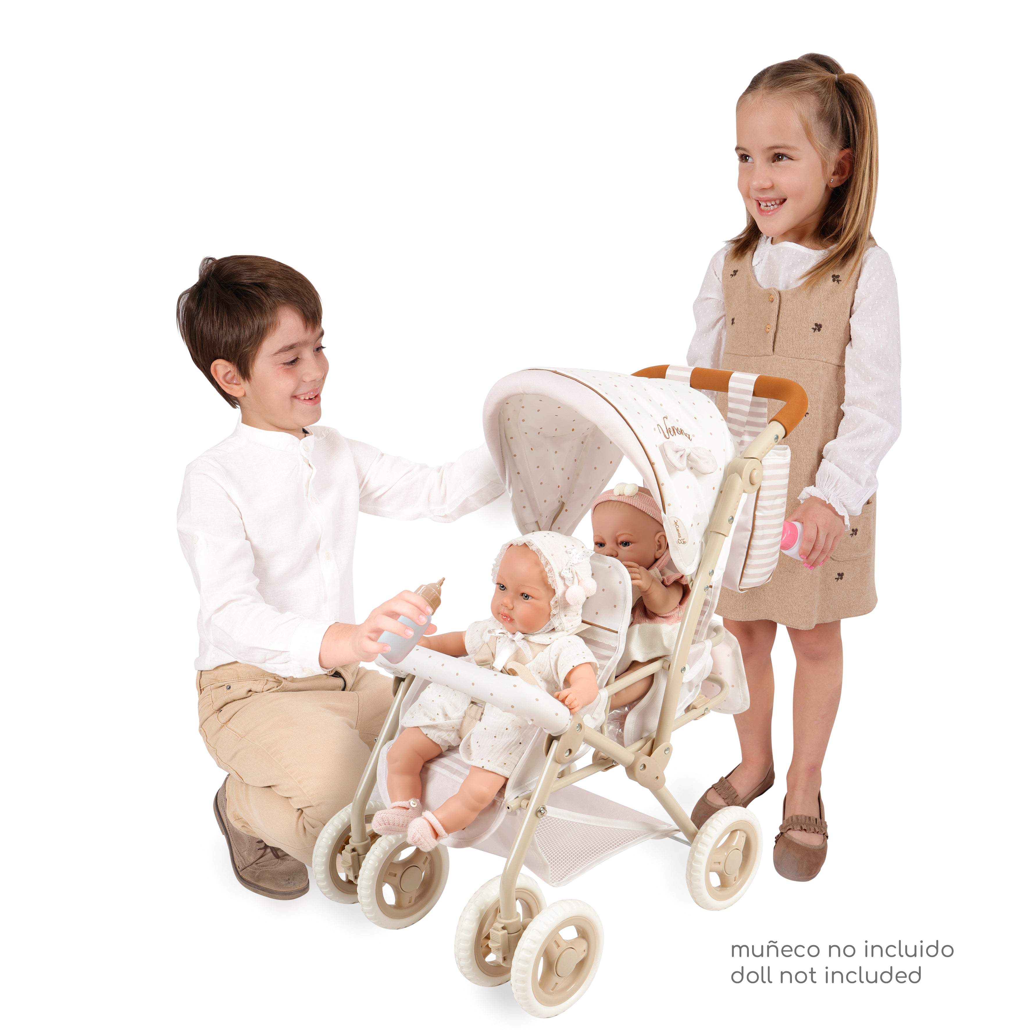 DeCuevas Toys Verona Folding Twin Doll Pram with Bag