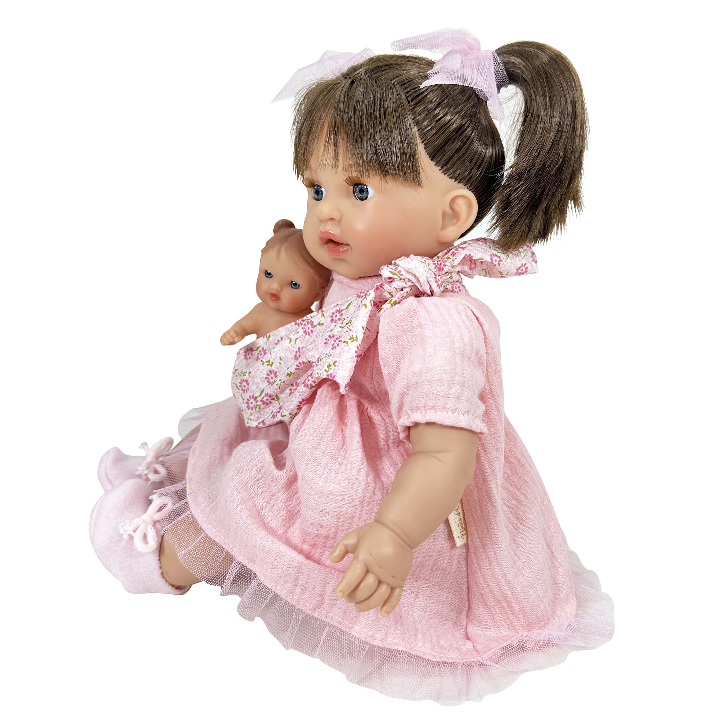 Handcrafted Baby Doll Brunette Alex with Baby by Nines d&