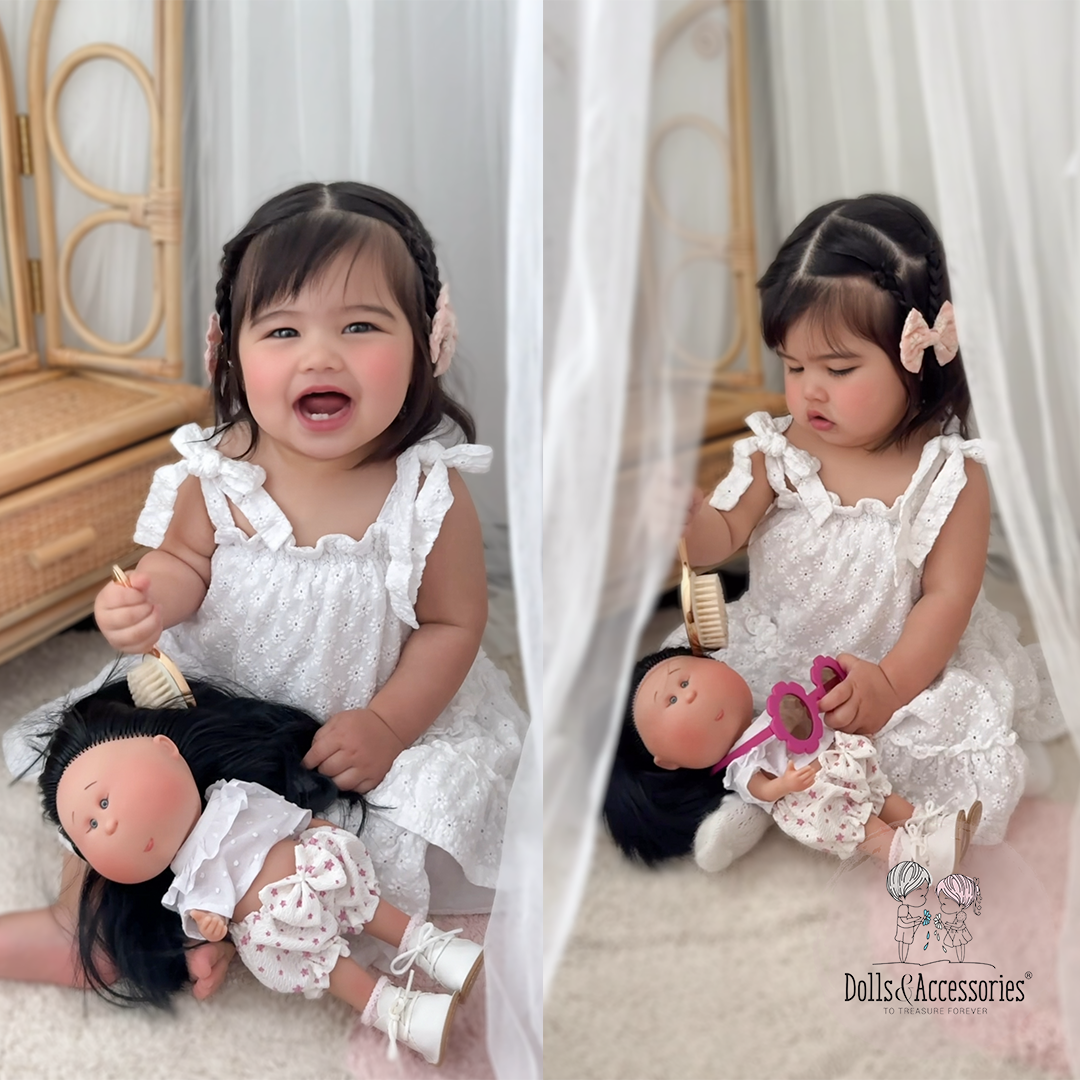 Handcrafted Collectible Mia Pink Stars Asian Ponytail Black Hair by Nines D&