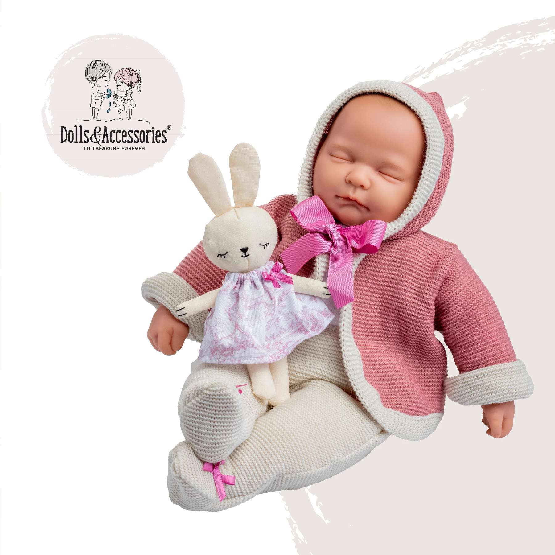 Original Handcrafted in Spain La Baby Soft Body Doll in Original Pink Collection Gift Set with Closed Eyes