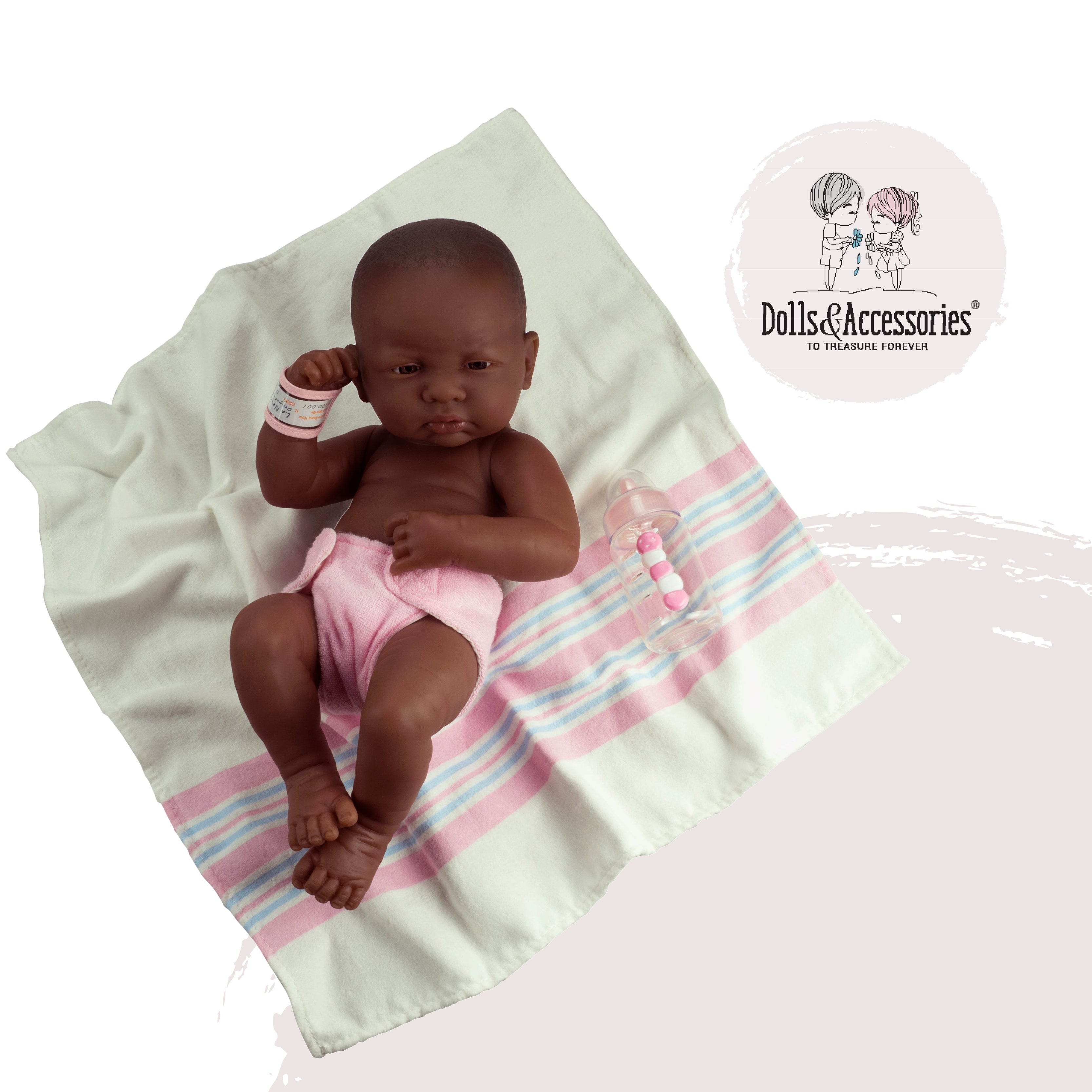 Original Handcrafted in Spain La Newborn Baby Doll African "First Day" Real Girl