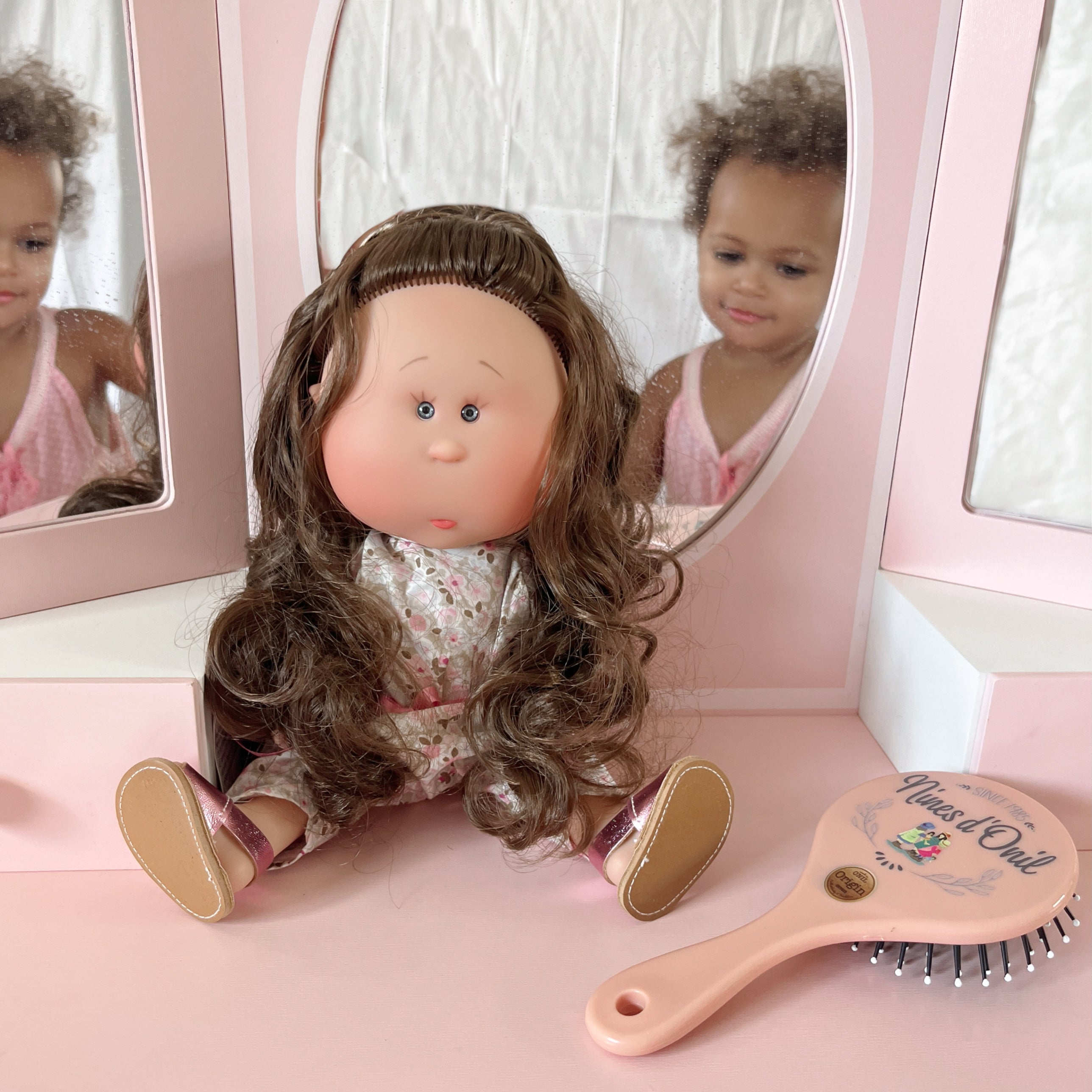 Handcrafted Collectible Mia Romper Flower Bouquet Wavy Brunette Hair by Nines D&