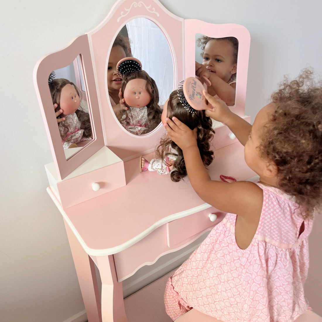 Handcrafted Collectible Mia Romper Flower Bouquet Pink Glitter Hair by Nines D&