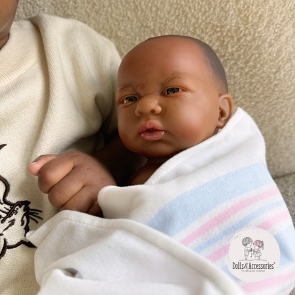 Original Handcrafted in Spain La Newborn Baby Doll African &quot;First Day&quot; Real Boy