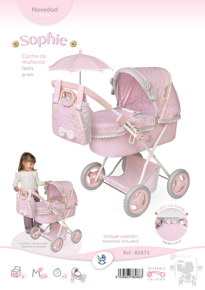 DeCuevas Toys Sophie Foldable Doll Pram with Parasol