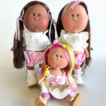 Handcrafted Collectible Mia Pink Vichy African Doll by Nines D&