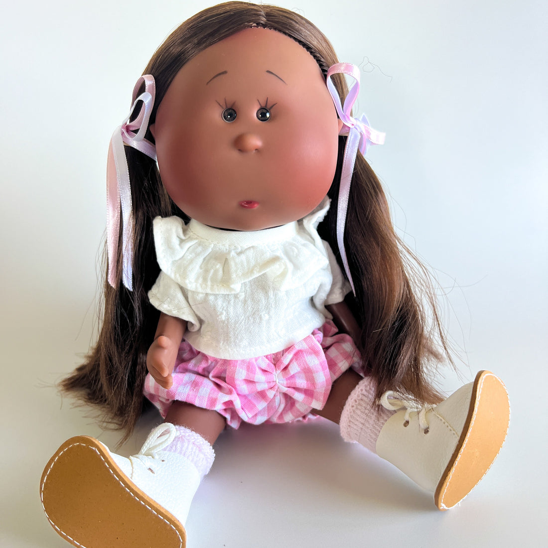 Handcrafted Collectible Mia Pink Vichy African Doll by Nines D&
