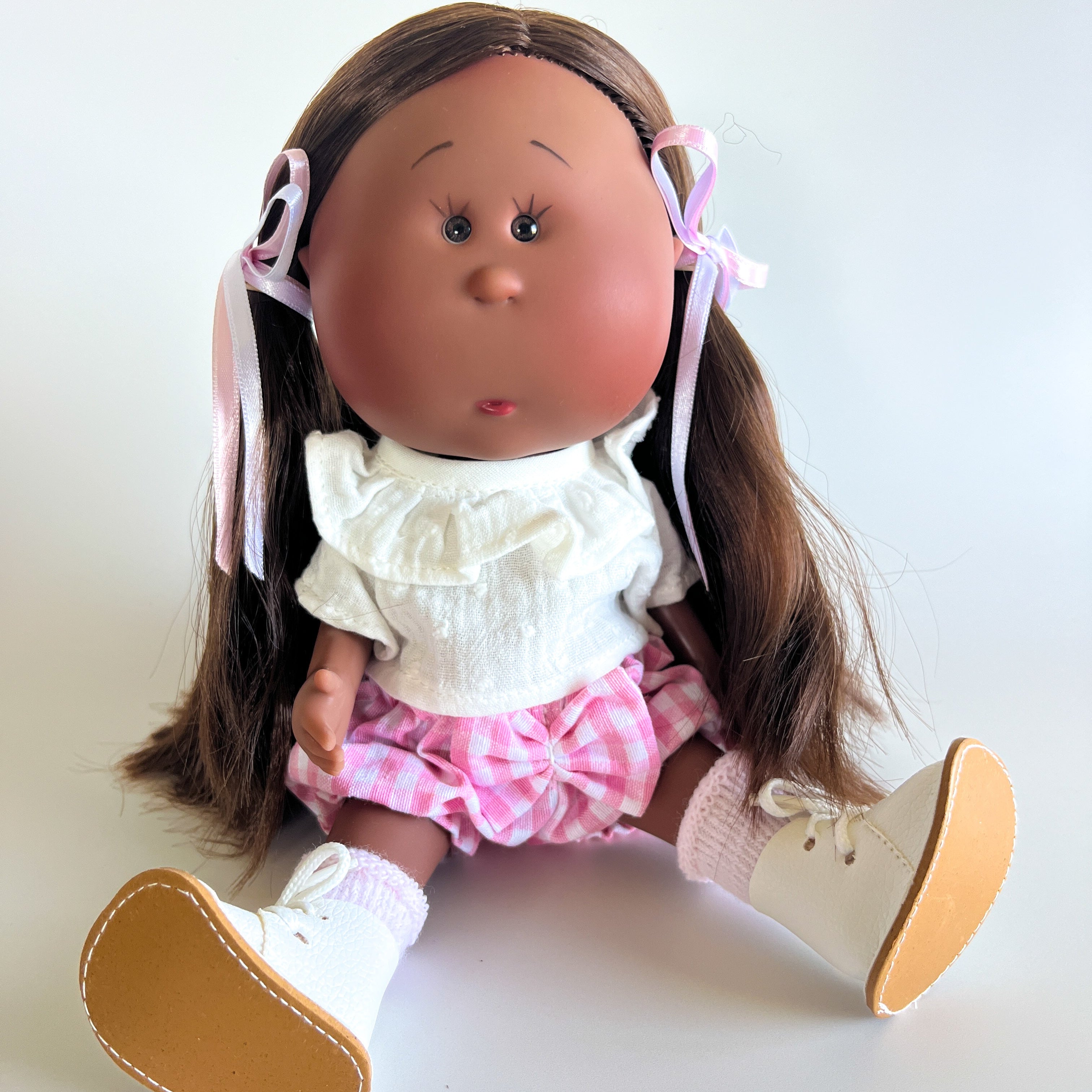 Handcrafted Collectible Mia Pink Vichy African Doll by Nines D&