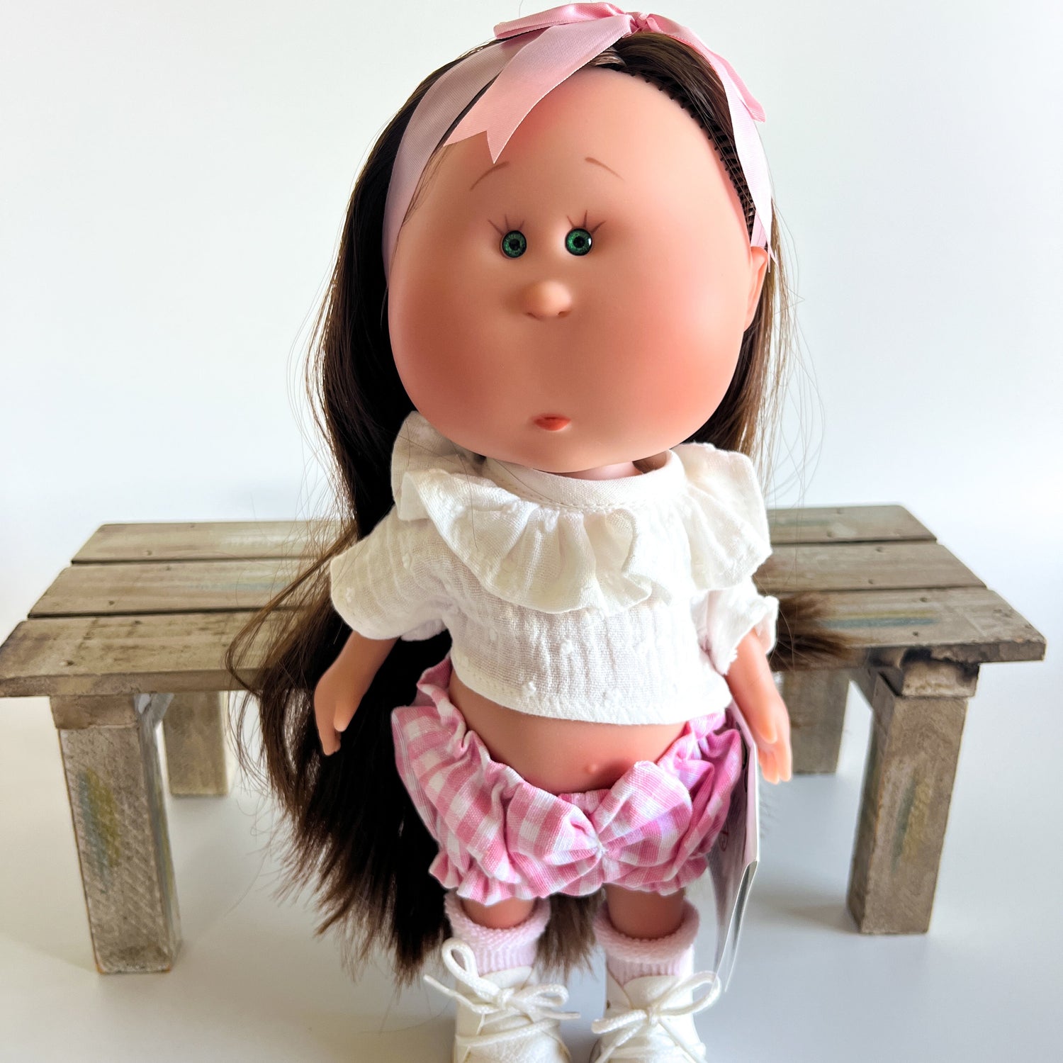 Handcrafted Collectible Mia Pink Vichy African Doll by Nines D&