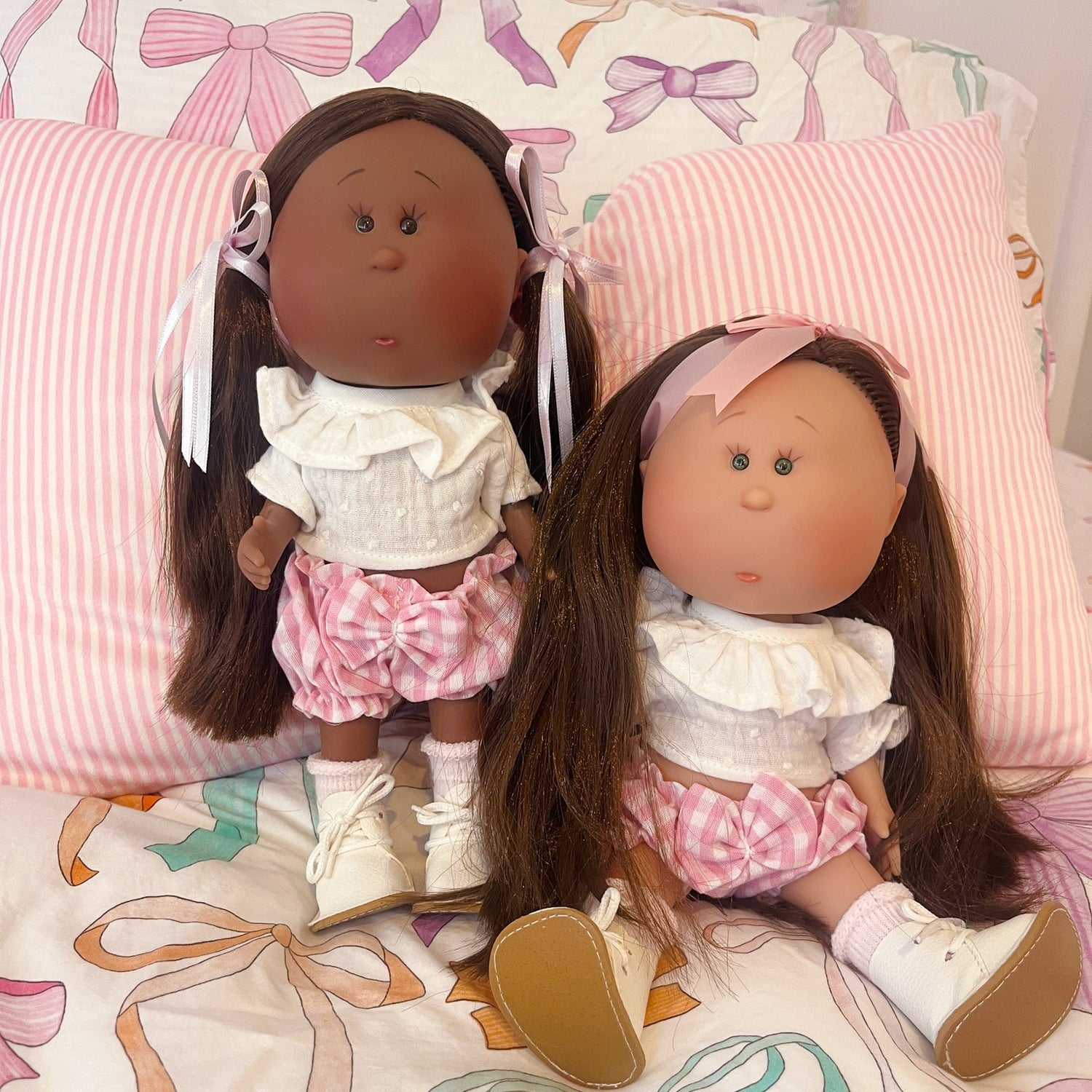 Handcrafted Collectible Mia Pink Vichy African Doll by Nines D&