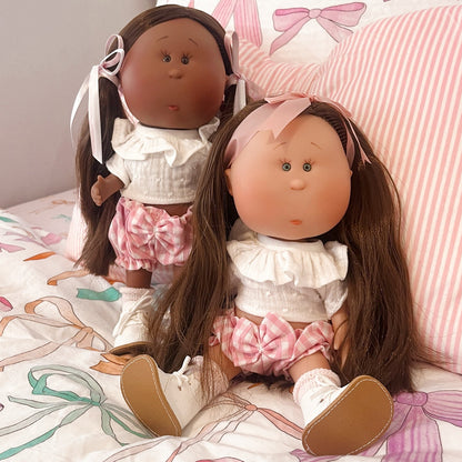 Handcrafted Collectible Mia Pink Vichy African Doll by Nines D&