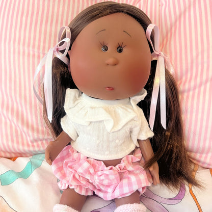 Handcrafted Collectible Mia Pink Vichy African Doll by Nines D&